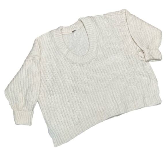 Free People Women's Sweater Cream Ivory Scoop Neck Knit Chunky Small NWT - Picture 1 of 10